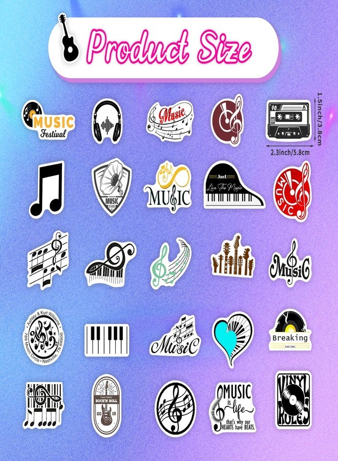 Robmoda 50 Pcs Music Stickers for Adults, Classic Color Matching Vinyl Waterproof Water Bottle Decals, Kids Music Lovers Phone Case Scrapbook Guitar Skateboard Decor - Image 2